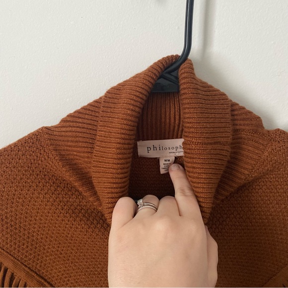 Philosophy Brown Cowl Turtleneck Sweater with Fringe Detail - Picture 3 of 8